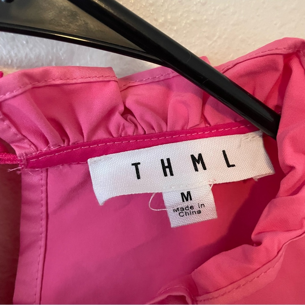 THML Women’s Pink Panel Ruffle Tiered Dress Size Medium - Picture 6 of 8